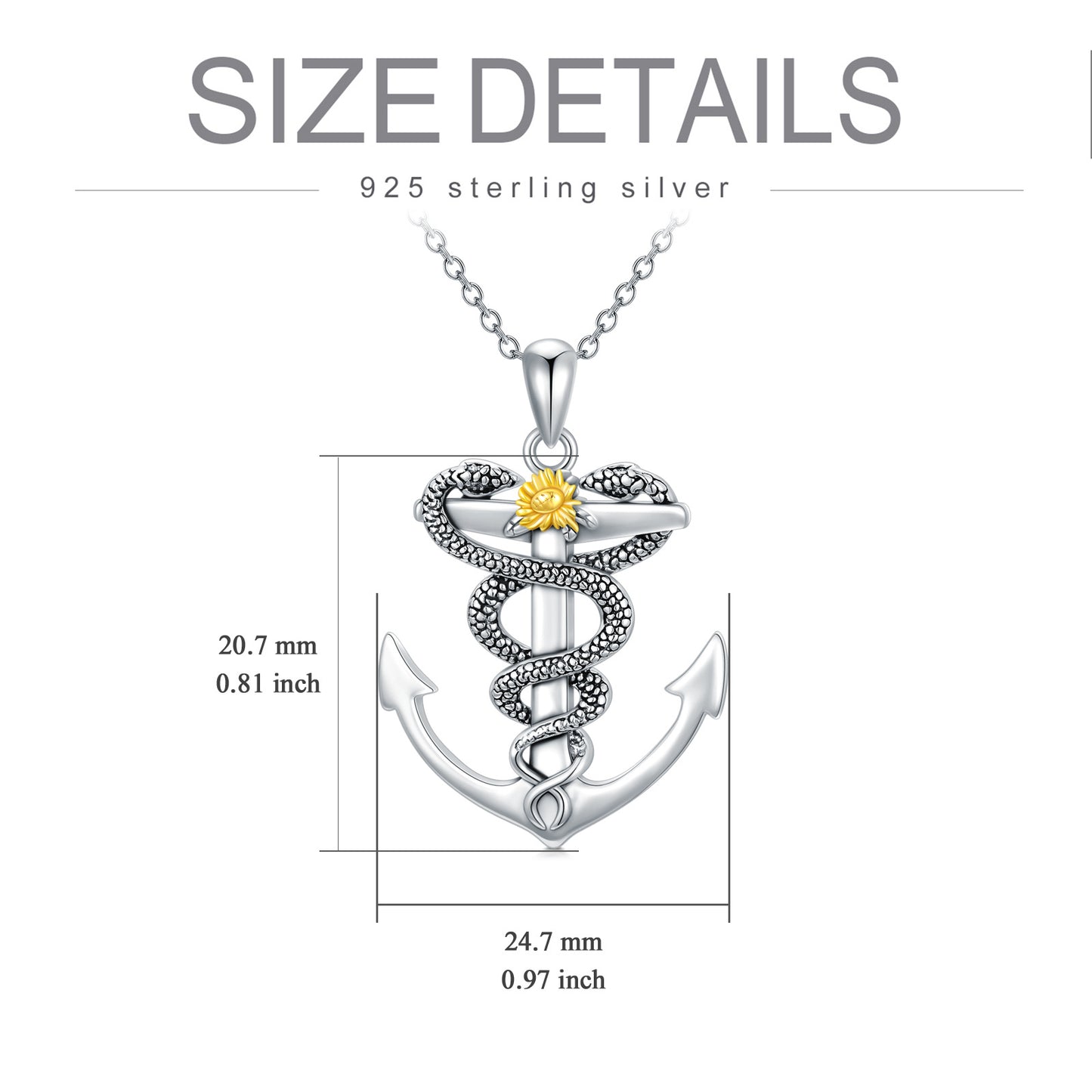 Anchor Necklace S925 Sterling Silver Snake Necklaces Nautical Sailor Pendant Jewelry Gifts for Women Men