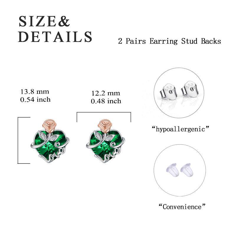 Sterling Silver Heart Rose Flower Earrings