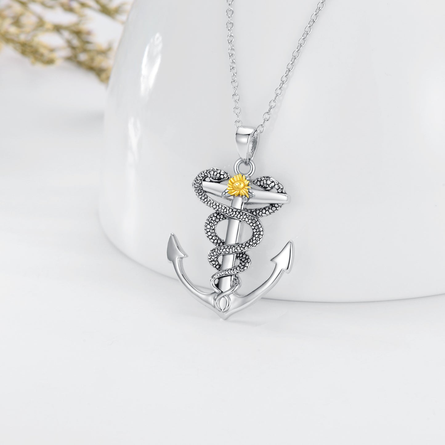 Anchor Necklace S925 Sterling Silver Snake Necklaces Nautical Sailor Pendant Jewelry Gifts for Women Men