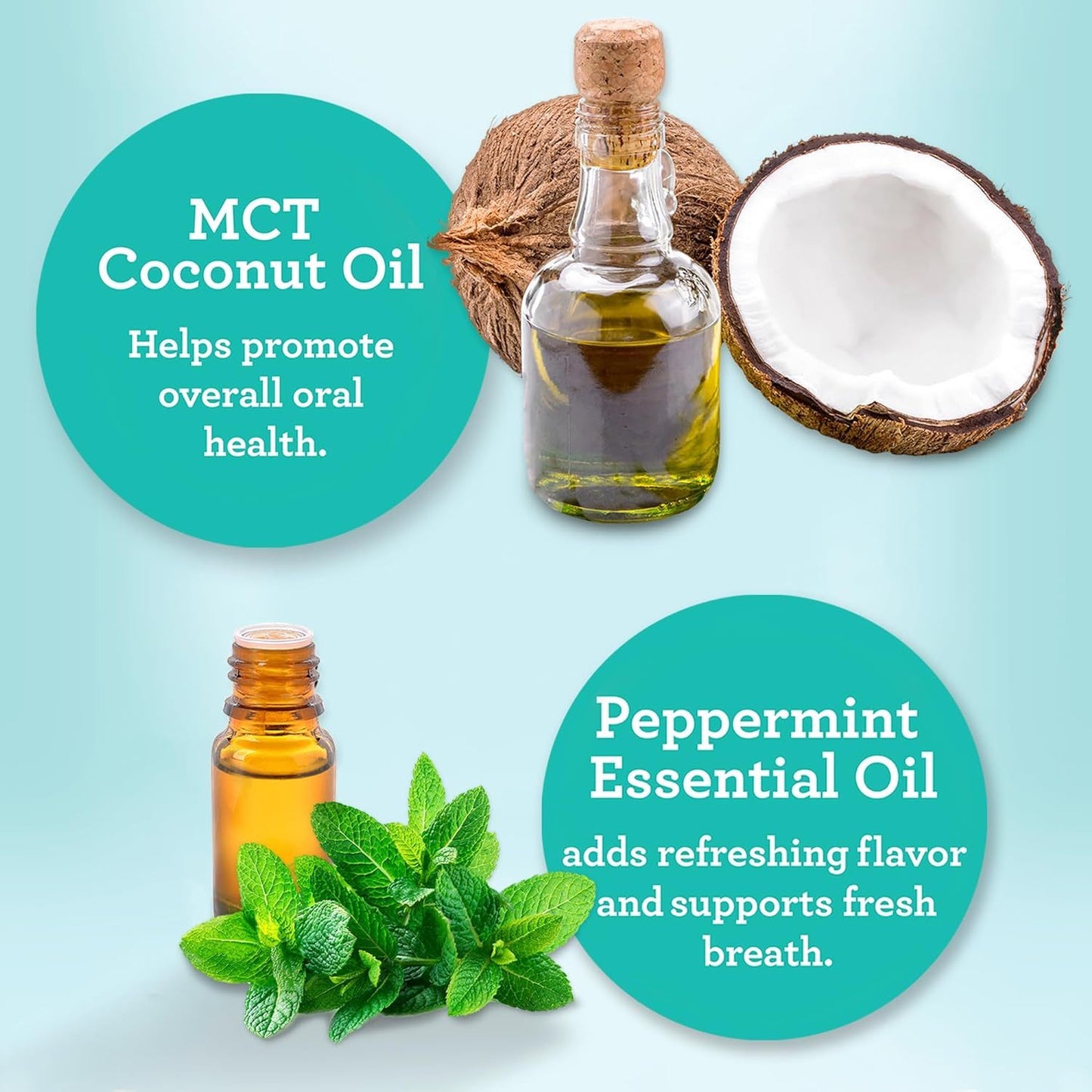 GuruNanda Coconut & Peppermint Oil Pulling With Tongue Scraper - Alcohol Free Mouthwash For Fresh Breath, White Teeth & Healthy Teeth & Gums