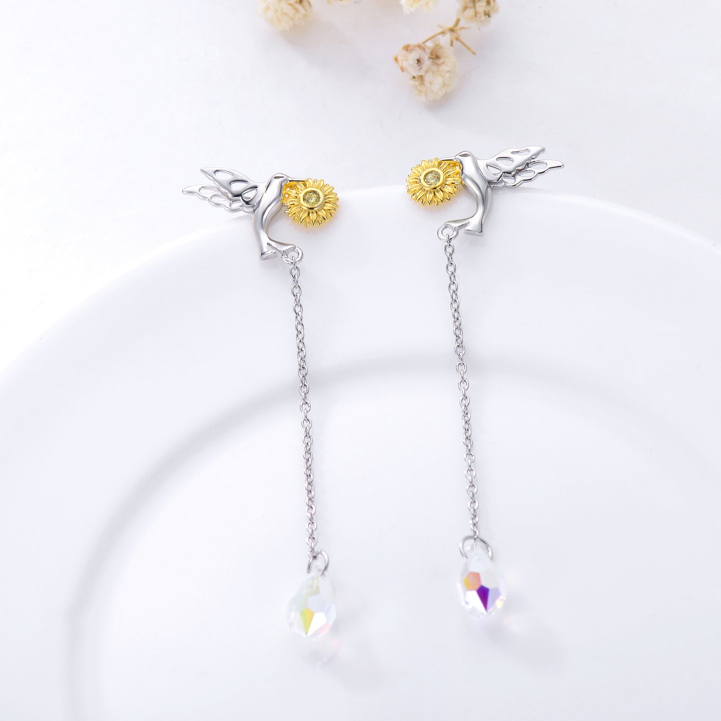 Daisy Hummingbird Earrings Sterling Silver Bird Dangle Earrings for Women Girls Gifts