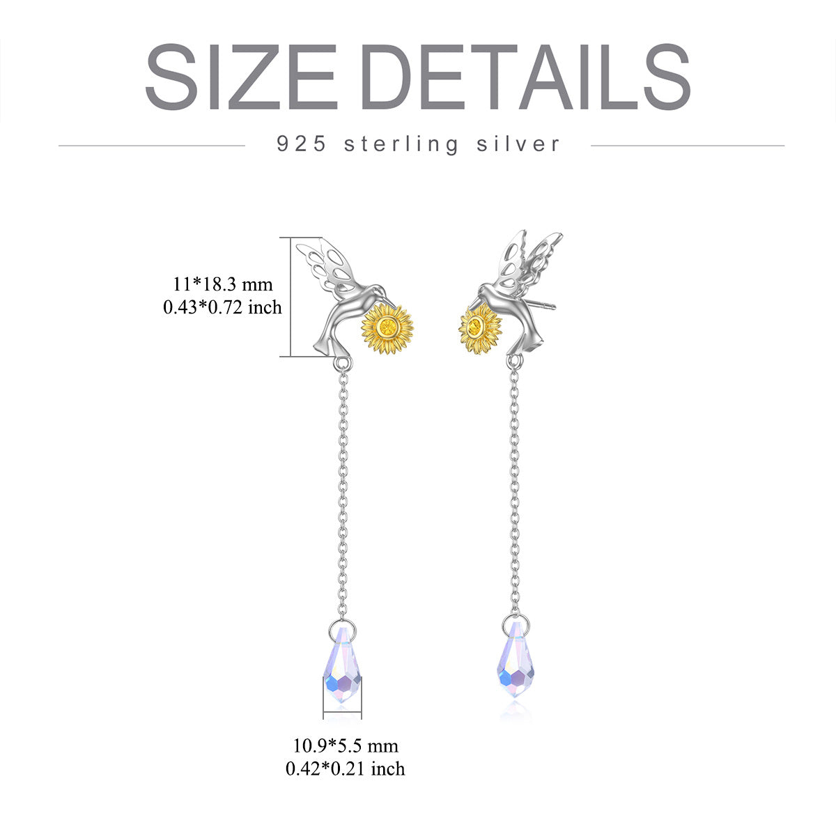 Daisy Hummingbird Earrings Sterling Silver Bird Dangle Earrings for Women Girls Gifts