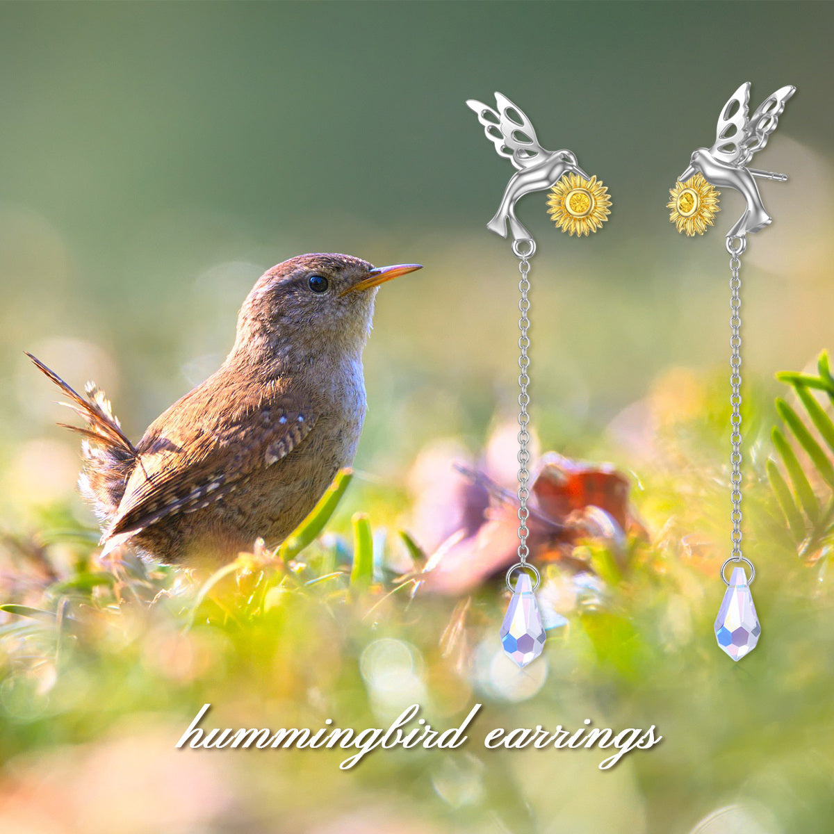 Daisy Hummingbird Earrings Sterling Silver Bird Dangle Earrings for Women Girls Gifts