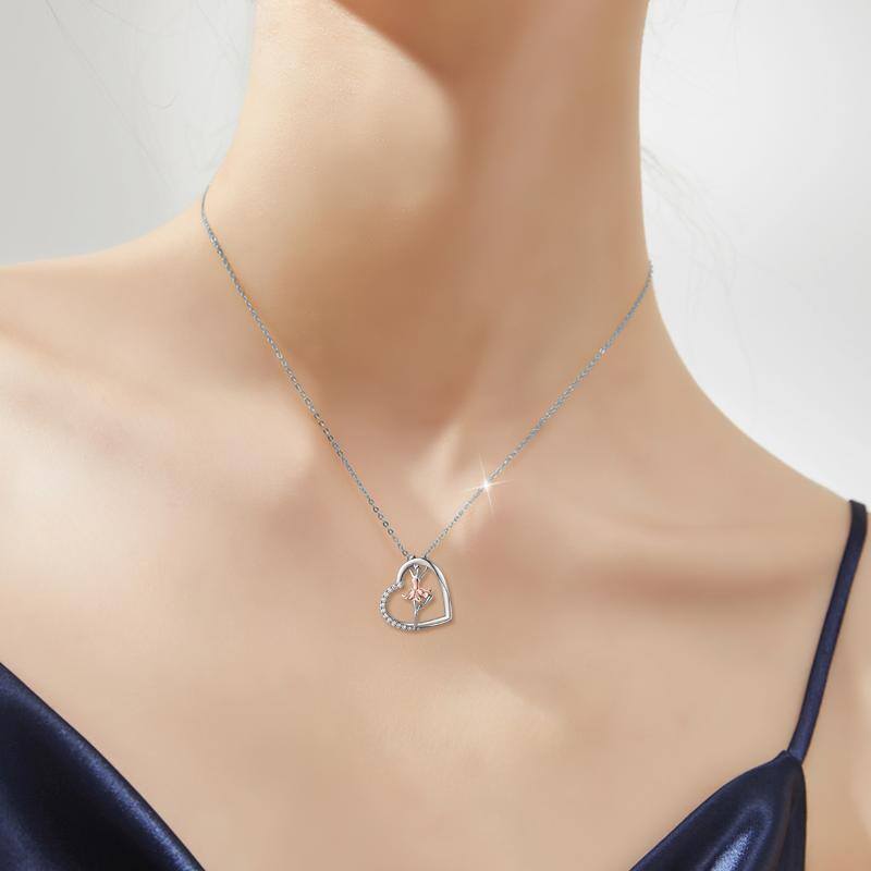 Heart Ballet Dance Necklace for Women Sterling Silver Dancing Ballerina Pendant Dancer Silhouette Jewelry