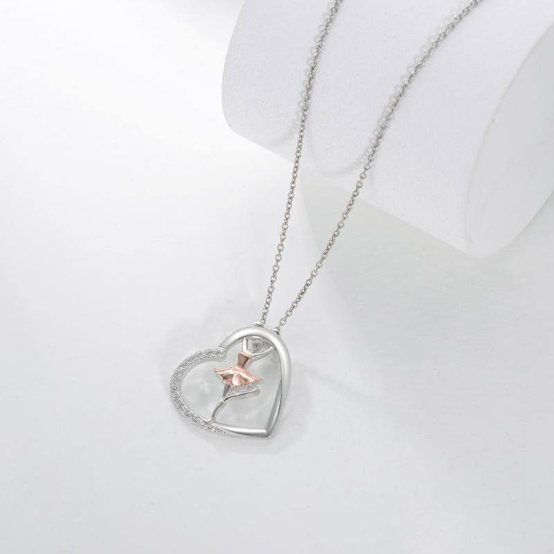 Heart Ballet Dance Necklace for Women Sterling Silver Dancing Ballerina Pendant Dancer Silhouette Jewelry