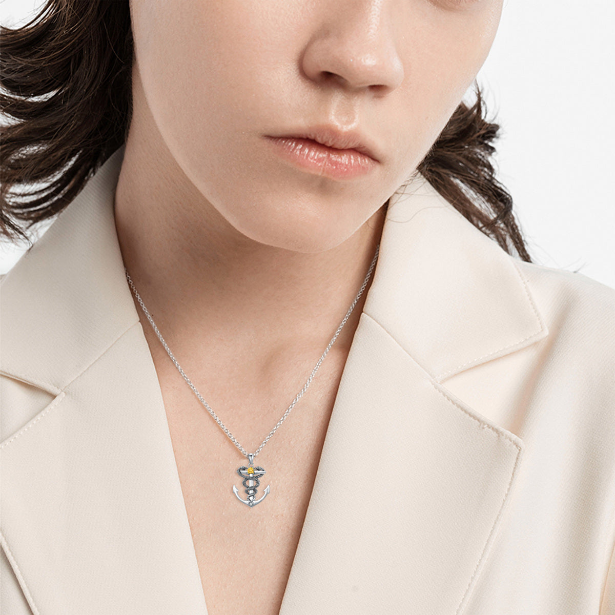 Anchor Necklace S925 Sterling Silver Snake Necklaces Nautical Sailor Pendant Jewelry Gifts for Women Men
