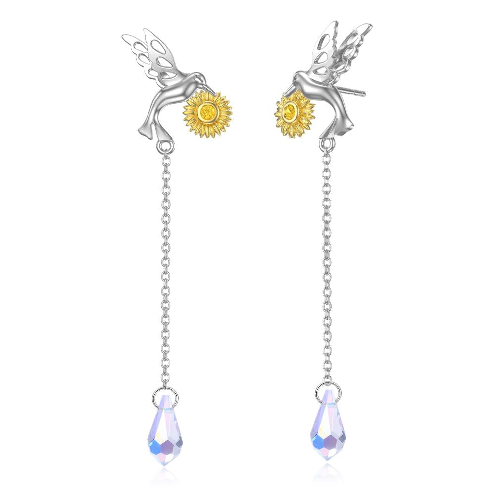 Daisy Hummingbird Earrings Sterling Silver Bird Dangle Earrings for Women Girls Gifts