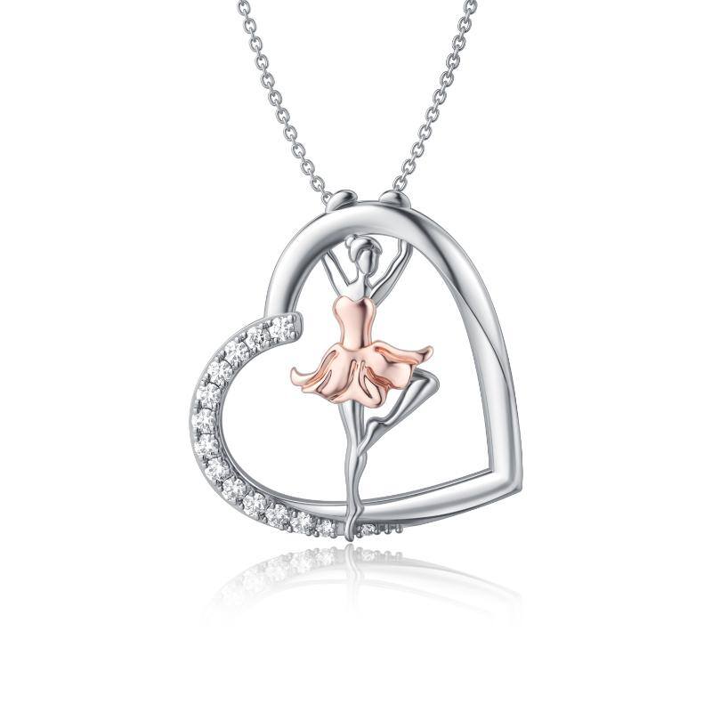 Heart Ballet Dance Necklace for Women Sterling Silver Dancing Ballerina Pendant Dancer Silhouette Jewelry