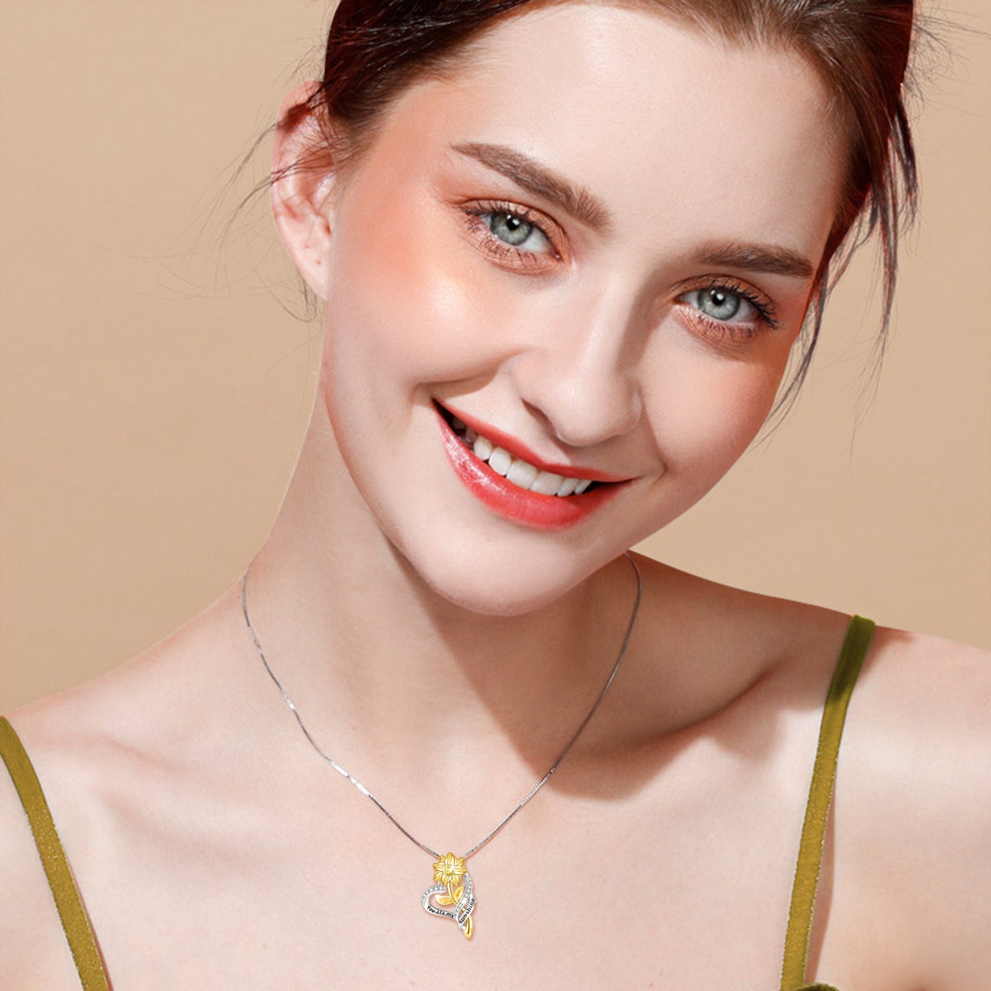 Sterling Silver Gold Sunflower Heart Pendant You are My Sunshine