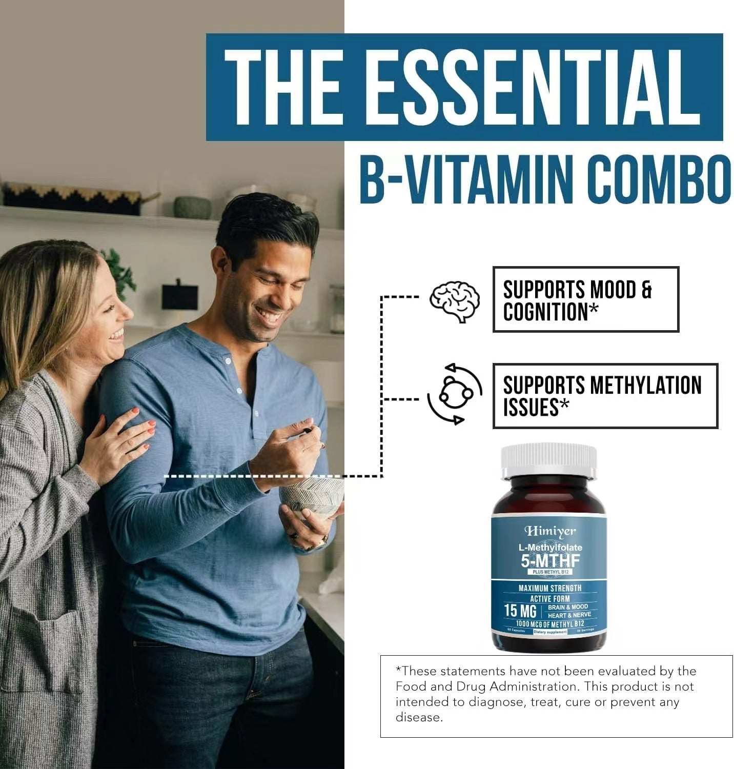 L Methyl Folate 15mg Plus Methyl B12 Cofactor - Professional Strength, Active 5-MTHF Form Supports Mood, Methylation, Cognition Bioactive Forms Of Vitamin B9 B12 60 Capsules