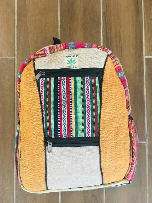 Hemp Back Pack All Natural Handmade Multi Pocket Laptop Backpack -