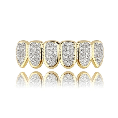 JINAO Gold Silver-Plated Hip Hop Teeth Grill All Iced Out CZ Stone