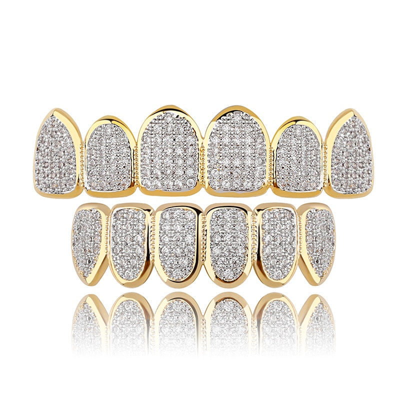JINAO Gold Silver-Plated Hip Hop Teeth Grill All Iced Out CZ Stone