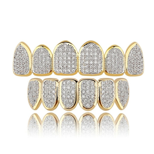 JINAO Gold Silver-Plated Hip Hop Teeth Grill All Iced Out CZ Stone