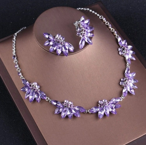 Noble Purple Crystal Bridal Jewelry Sets Necklaces Earrings Crown