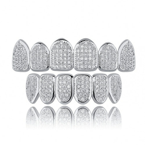 JINAO Gold Silver-Plated Hip Hop Teeth Grill All Iced Out CZ Stone
