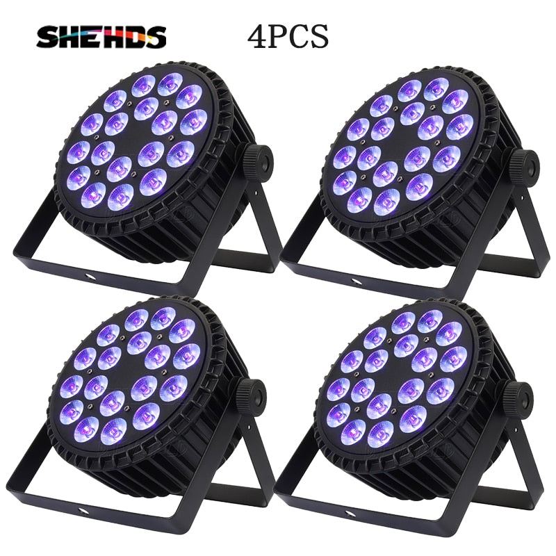 SHEHDS 4PCS Aluminum Alloy LED Flat Par 18x12W RGBW/18x18W RGBWA+UV