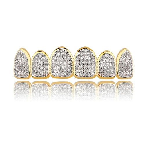 JINAO Gold Silver-Plated Hip Hop Teeth Grill All Iced Out CZ Stone