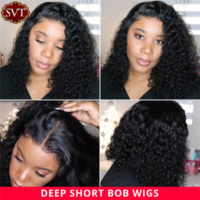 Brazilian Deep Wave Human Hair Bob Closure Wig Natural Hairline SVT