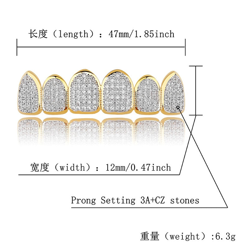 JINAO Gold Silver-Plated Hip Hop Teeth Grill All Iced Out CZ Stone