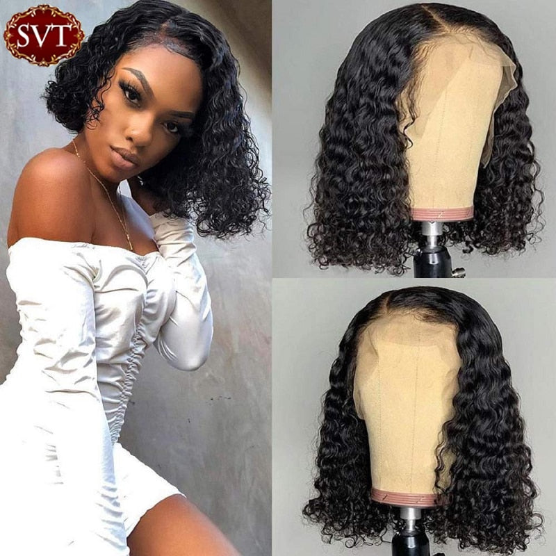 Brazilian Deep Wave Human Hair Bob Closure Wig Natural Hairline SVT