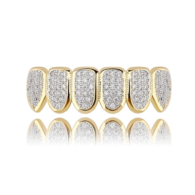 JINAO Gold Silver-Plated Hip Hop Teeth Grill All Iced Out CZ Stone