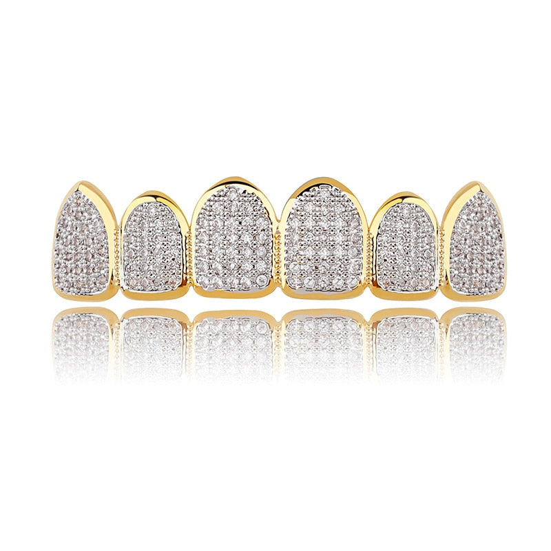 JINAO Gold Silver-Plated Hip Hop Teeth Grill All Iced Out CZ Stone