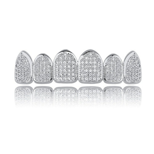 JINAO Gold Silver-Plated Hip Hop Teeth Grill All Iced Out CZ Stone