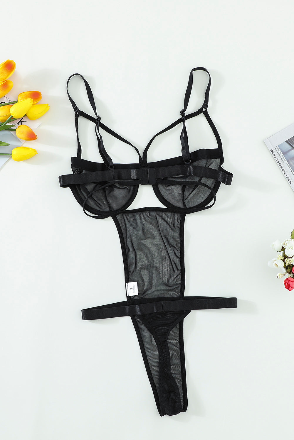 See You Later Tonight Black Mesh Teddy Bodysuit