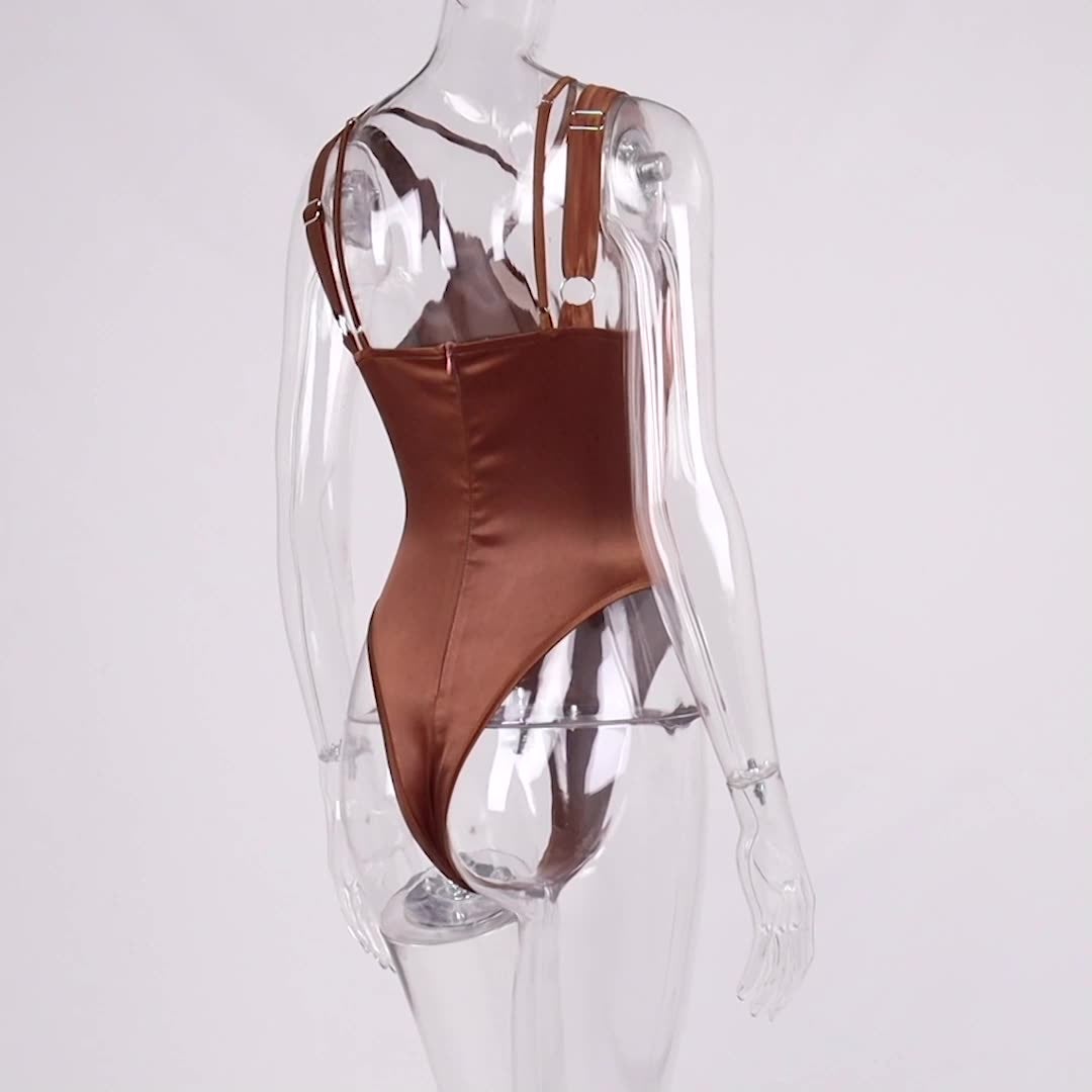 Satin Mesh Bodysuit Patchwork Cut out Top Bodycon Pads Underwire