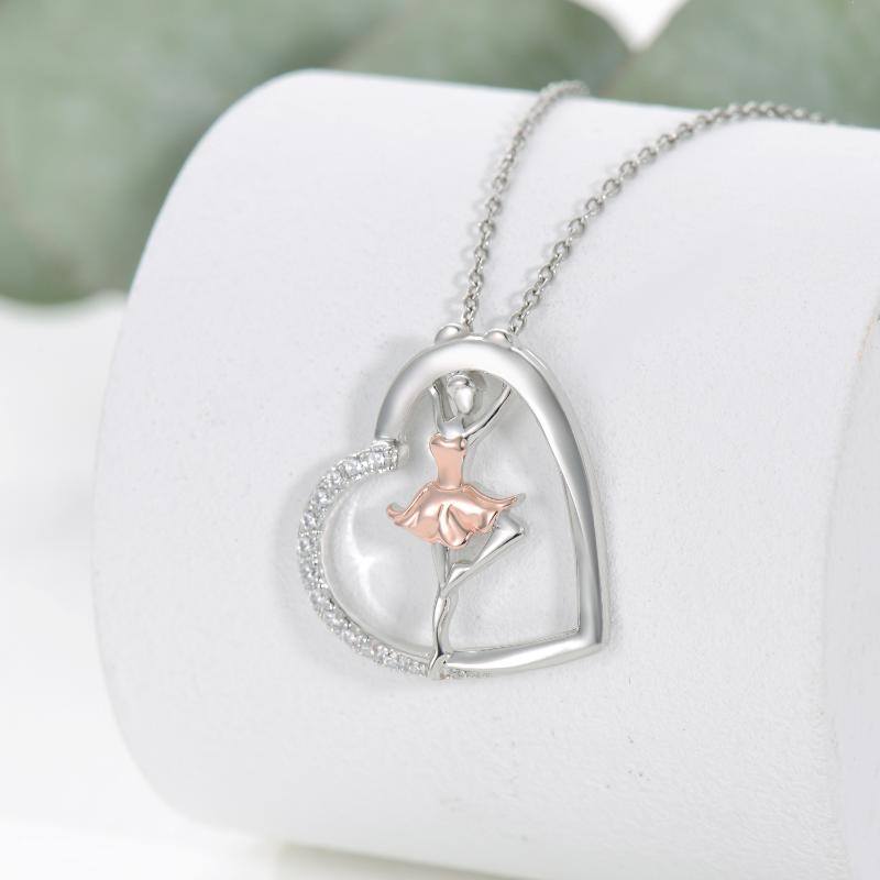 Heart Ballet Dance Necklace for Women Sterling Silver Dancing Ballerina Pendant Dancer Silhouette Jewelry
