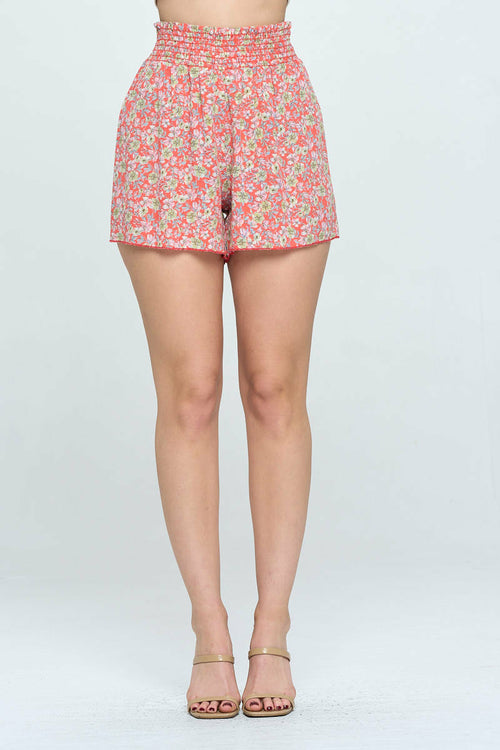 Ditsy floral smock waisted flared shorts