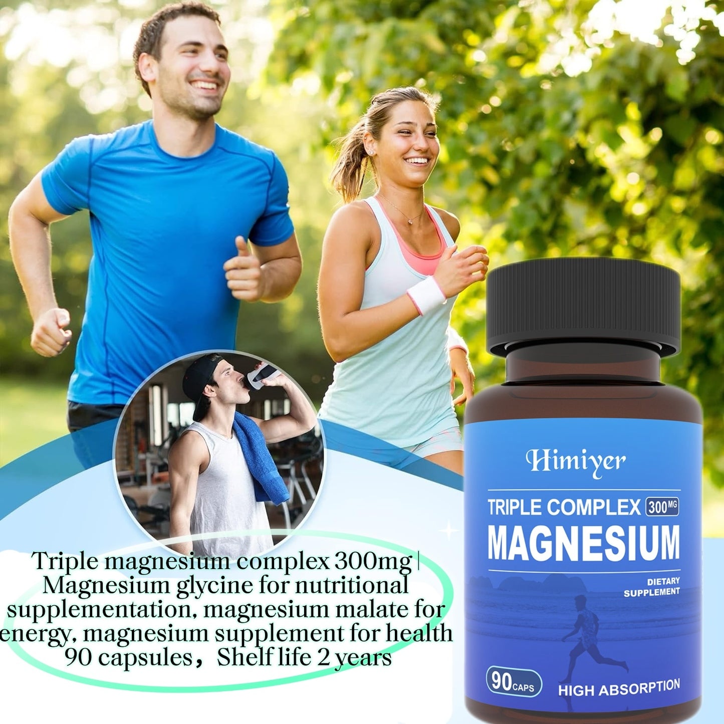 Triple Magnesium Complex 300mg Of Magnesium Glycinate, Malate, & Citrate For Muscles, Nerves, & Energy High Absorption Vegan, Non-GMO 90 Capsules