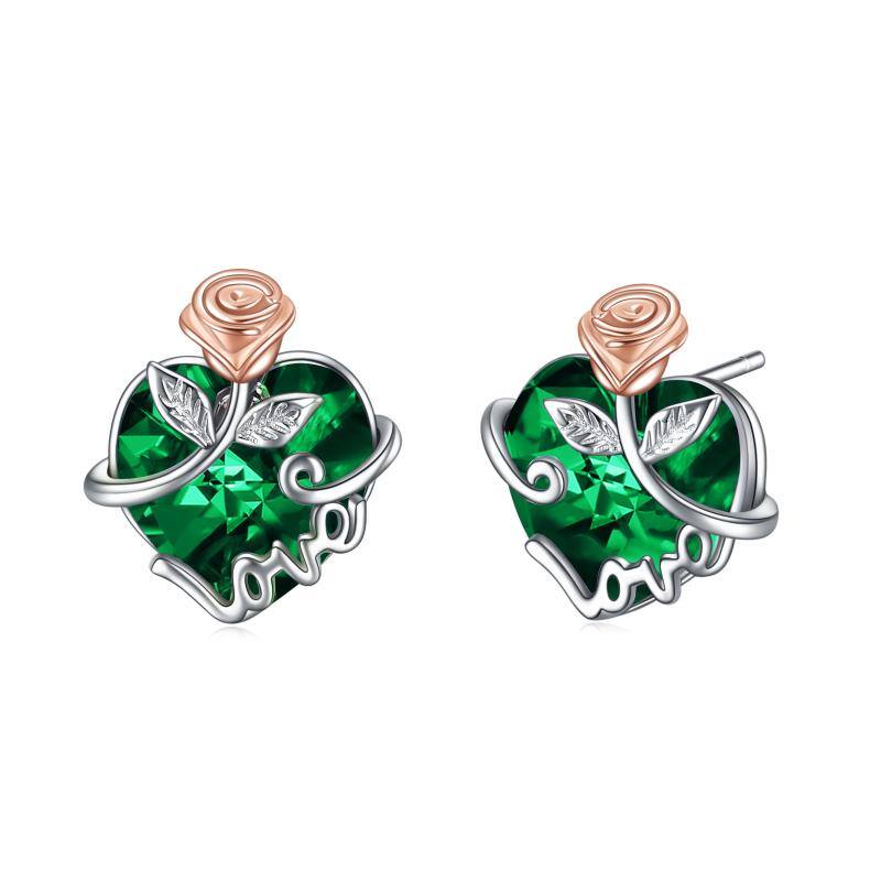 Sterling Silver Heart Rose Flower Earrings