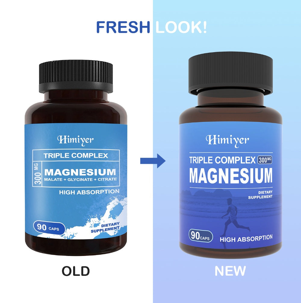 Triple Magnesium Complex 300mg Of Magnesium Glycinate, Malate, & Citrate For Muscles, Nerves, & Energy High Absorption Vegan, Non-GMO 90 Capsules