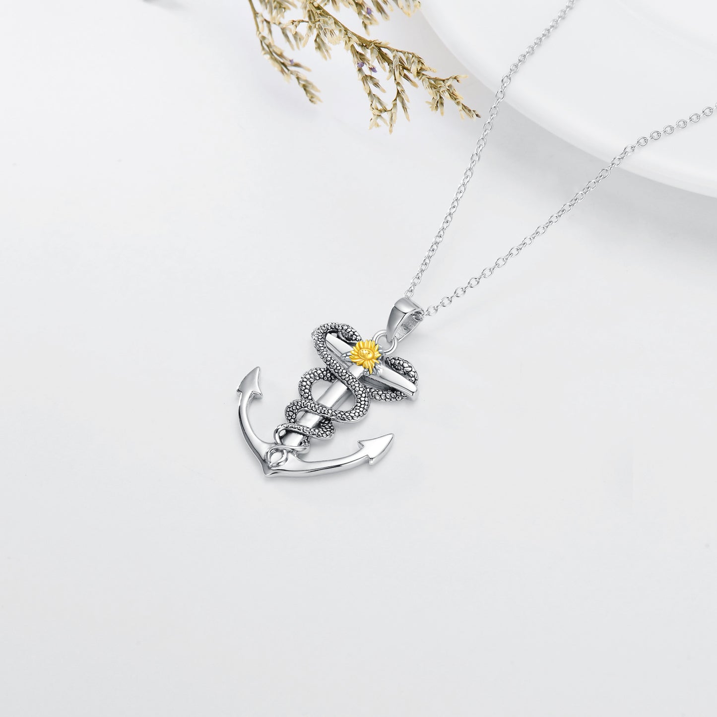 Anchor Necklace S925 Sterling Silver Snake Necklaces Nautical Sailor Pendant Jewelry Gifts for Women Men