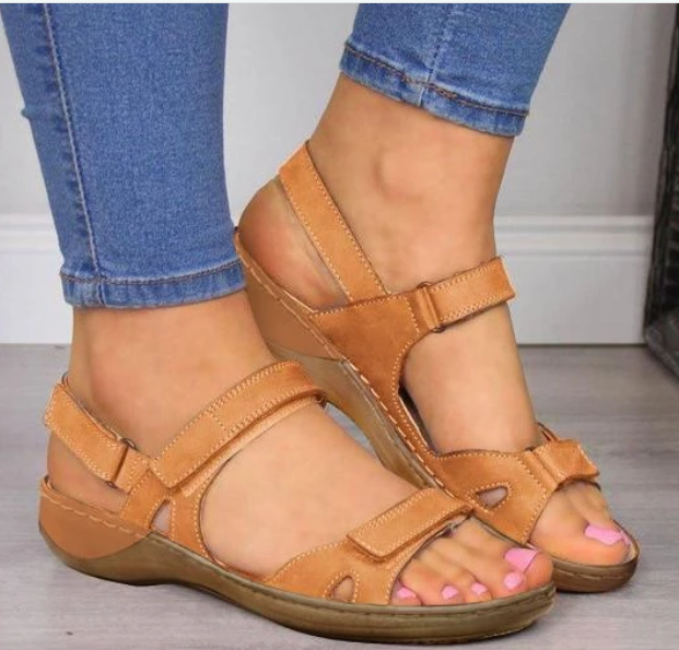 Fish Mouth Flat Wedge Heel Velcro Casual Sandals Summer
