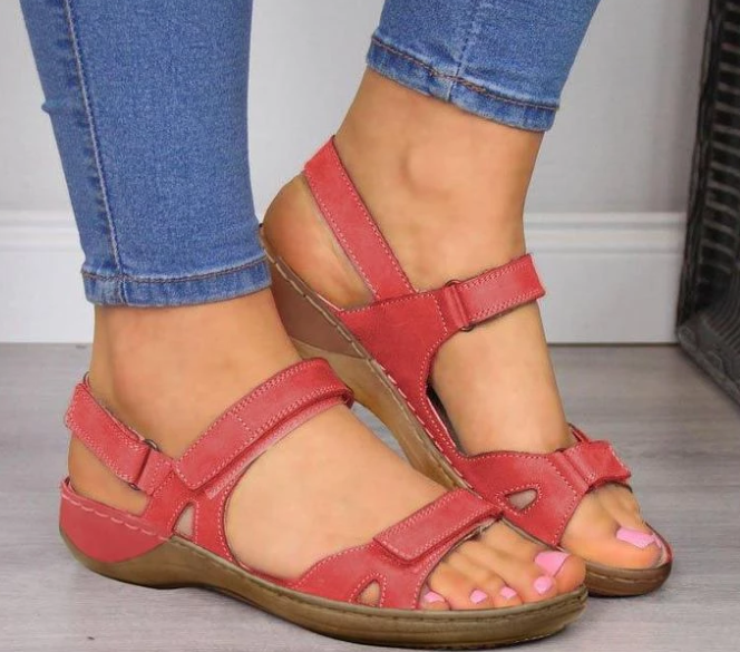 Fish Mouth Flat Wedge Heel Velcro Casual Sandals Summer