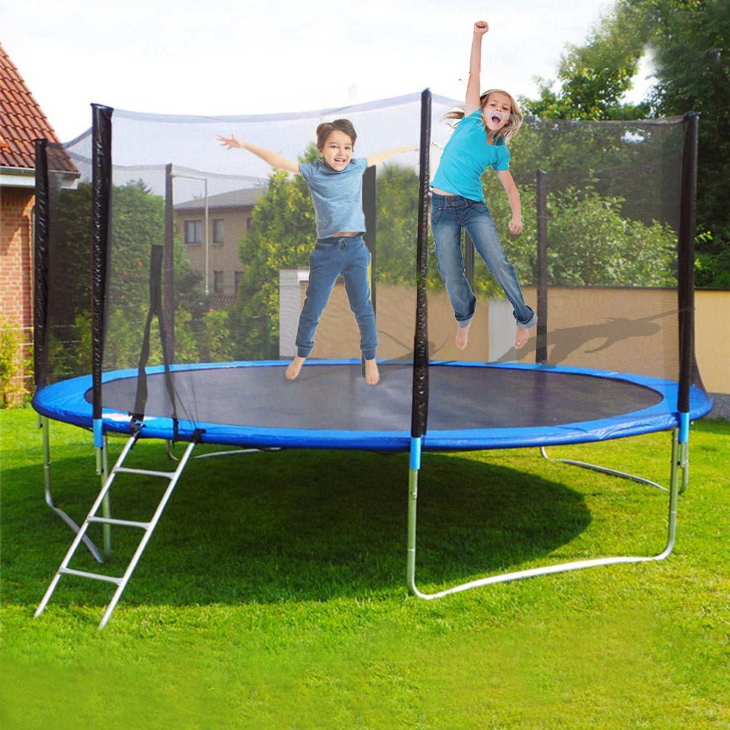 12 FT Kids Trampoline With Enclosure Net Jumping Mat And Spring Cover Padding