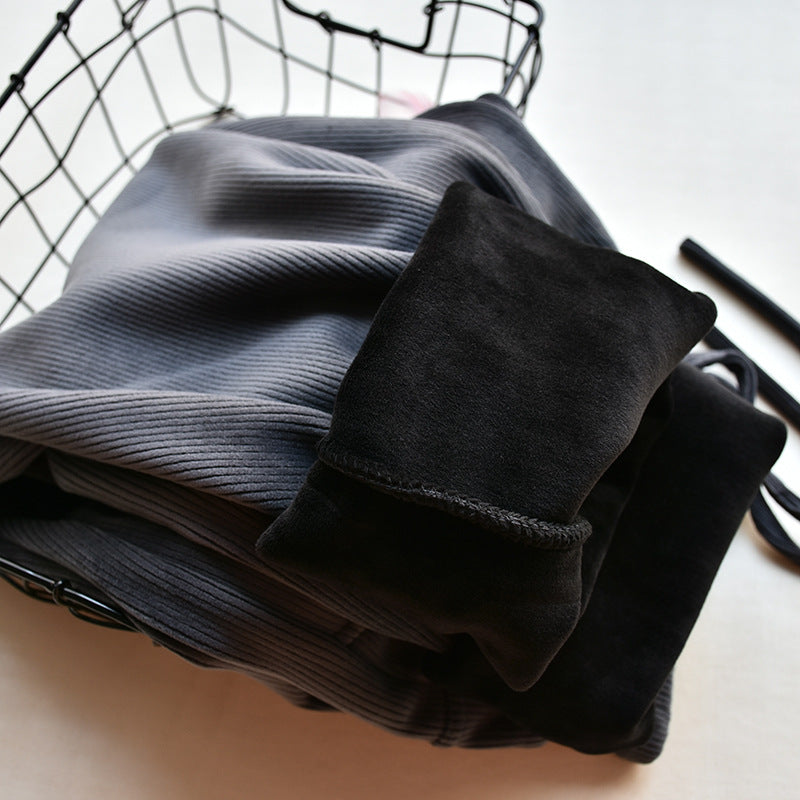 Add Velvet Padded Chenille Pipe Pants For Leisure