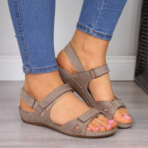 Fish Mouth Flat Wedge Heel Velcro Casual Sandals Summer
