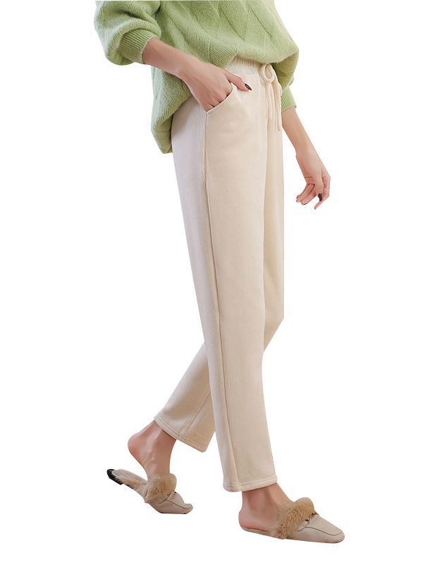 Add Velvet Padded Chenille Pipe Pants For Leisure
