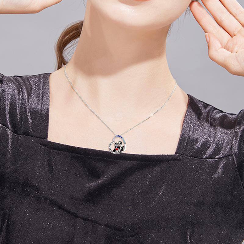 Nightmare Before Christmas Jewelry for Women Sterling Silver Jack Skellington and Sally Heart Pendant Necklace