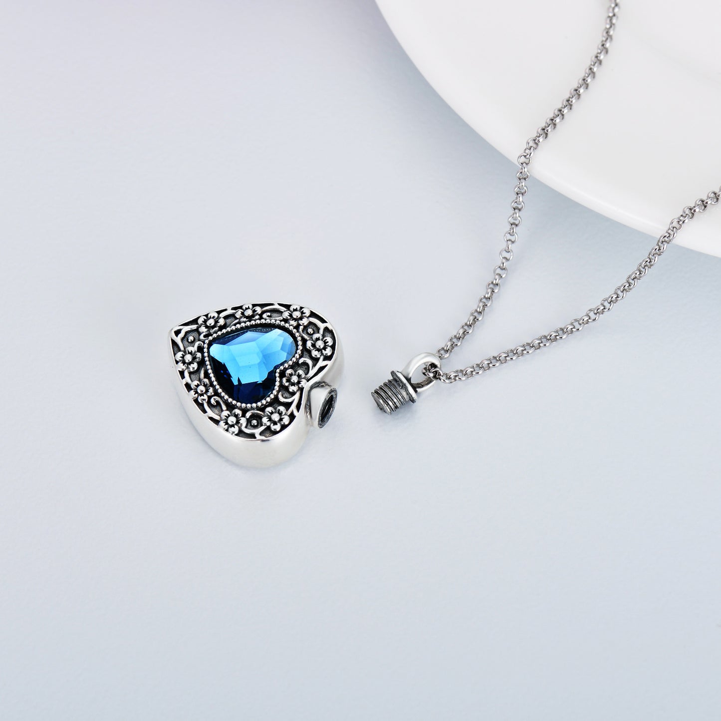 Sterling Silver Flower Urn Memorial Keepsake Cremation Always in My Heart Necklace for Ashes