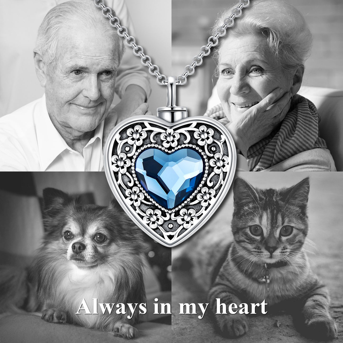Sterling Silver Flower Urn Memorial Keepsake Cremation Always in My Heart Necklace for Ashes