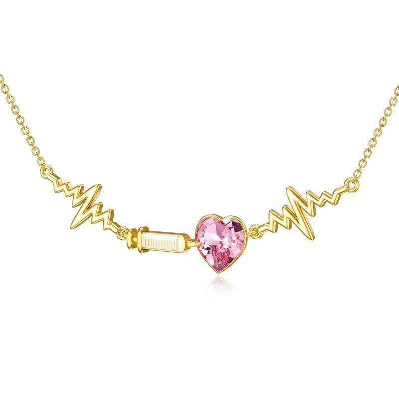 Nurse Syringe Necklace Sterling Silver 14K Gold Plated Syringe Pandent with Pink Heart Crytstal Doctor Nurse Gifts for Women Medical Student
