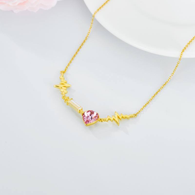 Nurse Syringe Necklace Sterling Silver 14K Gold Plated Syringe Pandent with Pink Heart Crytstal Doctor Nurse Gifts for Women Medical Student