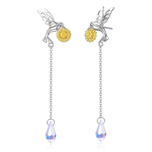 Daisy Hummingbird Earrings Sterling Silver Bird Dangle Earrings for Women Girls Gifts