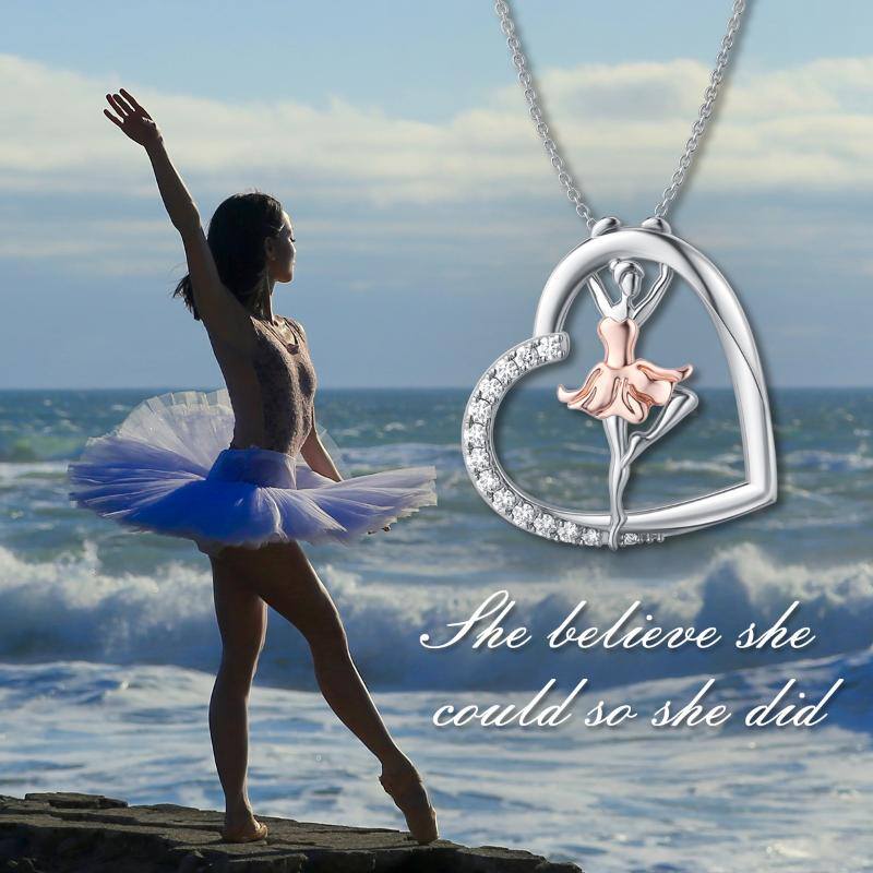 Heart Ballet Dance Necklace for Women Sterling Silver Dancing Ballerina Pendant Dancer Silhouette Jewelry