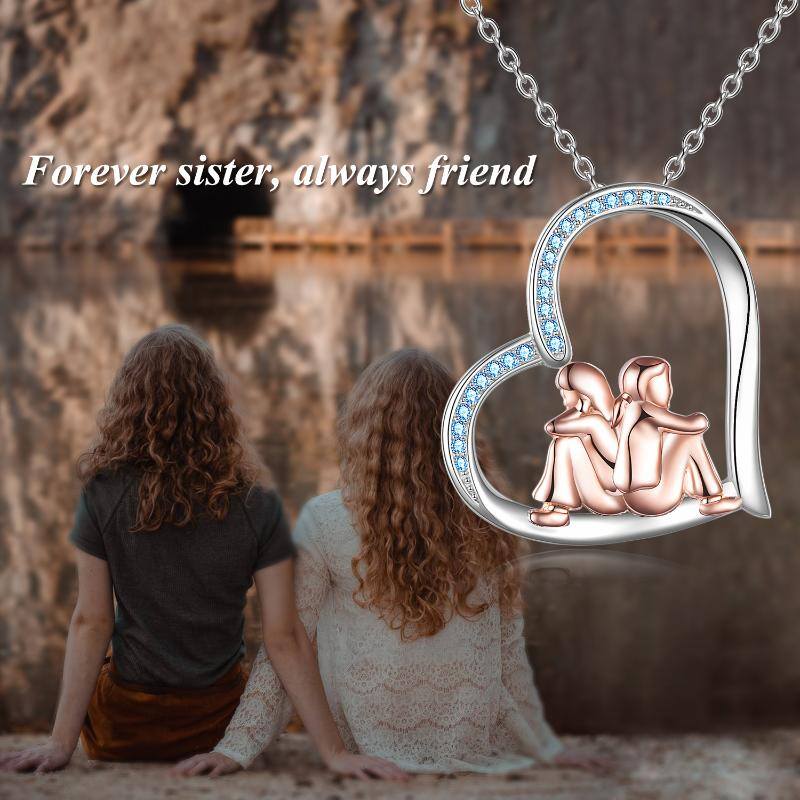 Sister Necklace Sterling Silver Rose Gold Plated Love Heart Friendship Necklace